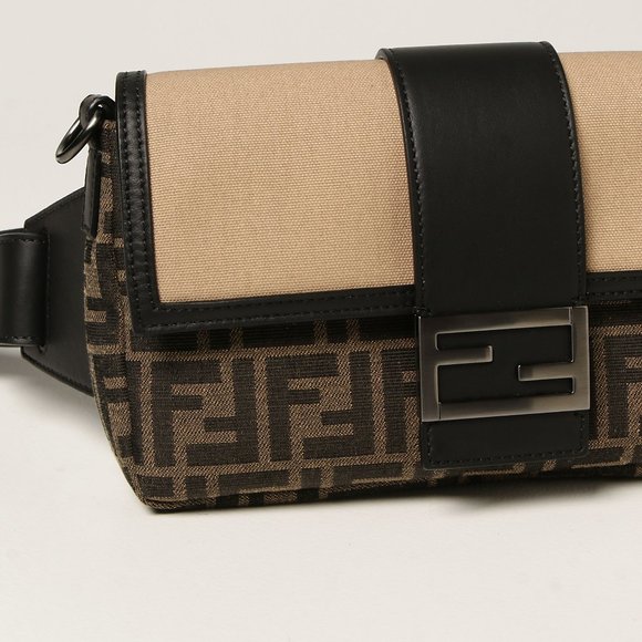 Fendi Baguette Jacquard FF Logo Canvas Convertible Crossbody Belt Bag - Picture 14 of 16